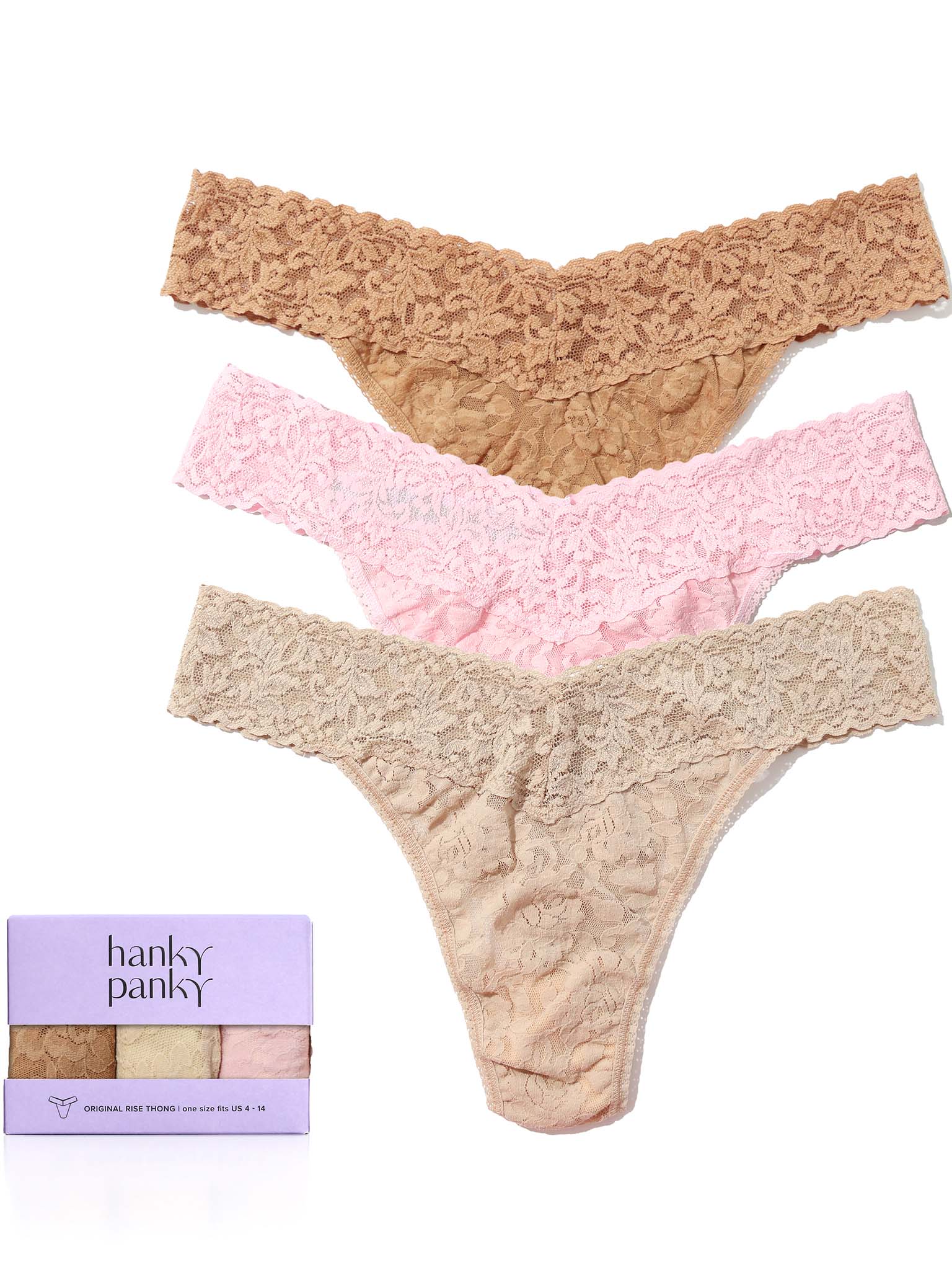 Sand Blush 3 Pack Signature Lace? Original Rise Thongs