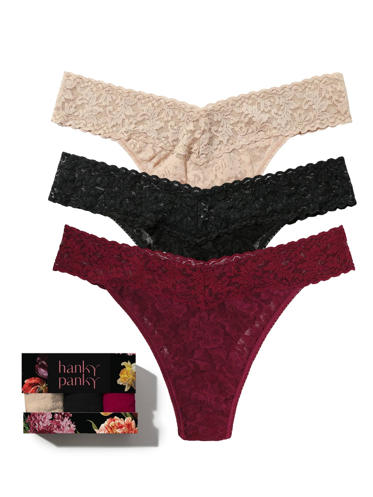 Bottle Service 3 Pack Signature Lace? Original Rise Thongs In Printed Box