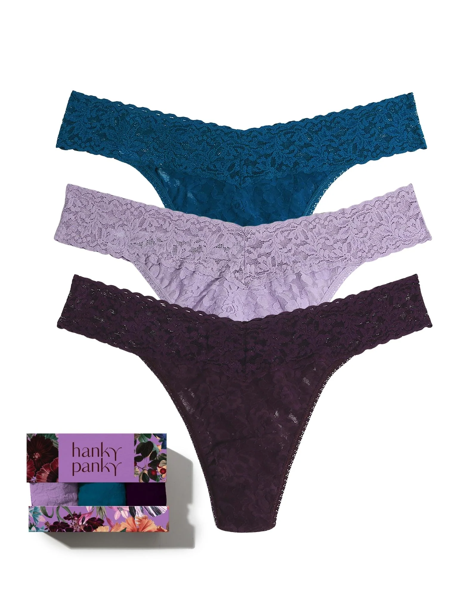 Jewel Box 3 Pack Signature Lace? Original Rise Thongs In Printed Box