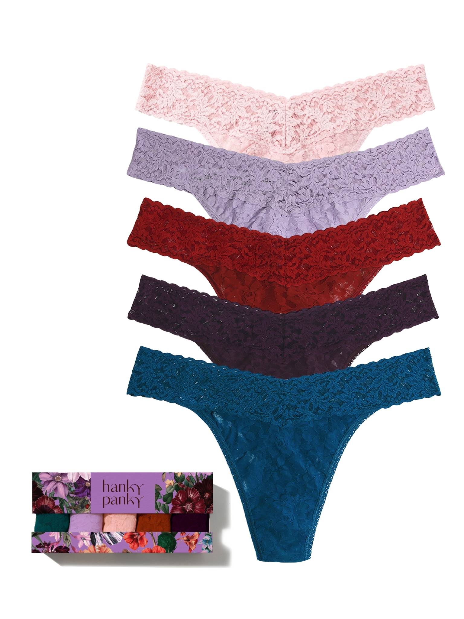 Secret Garden 5 Pack Signature Lace? Original Rise Thongs In Printed Box