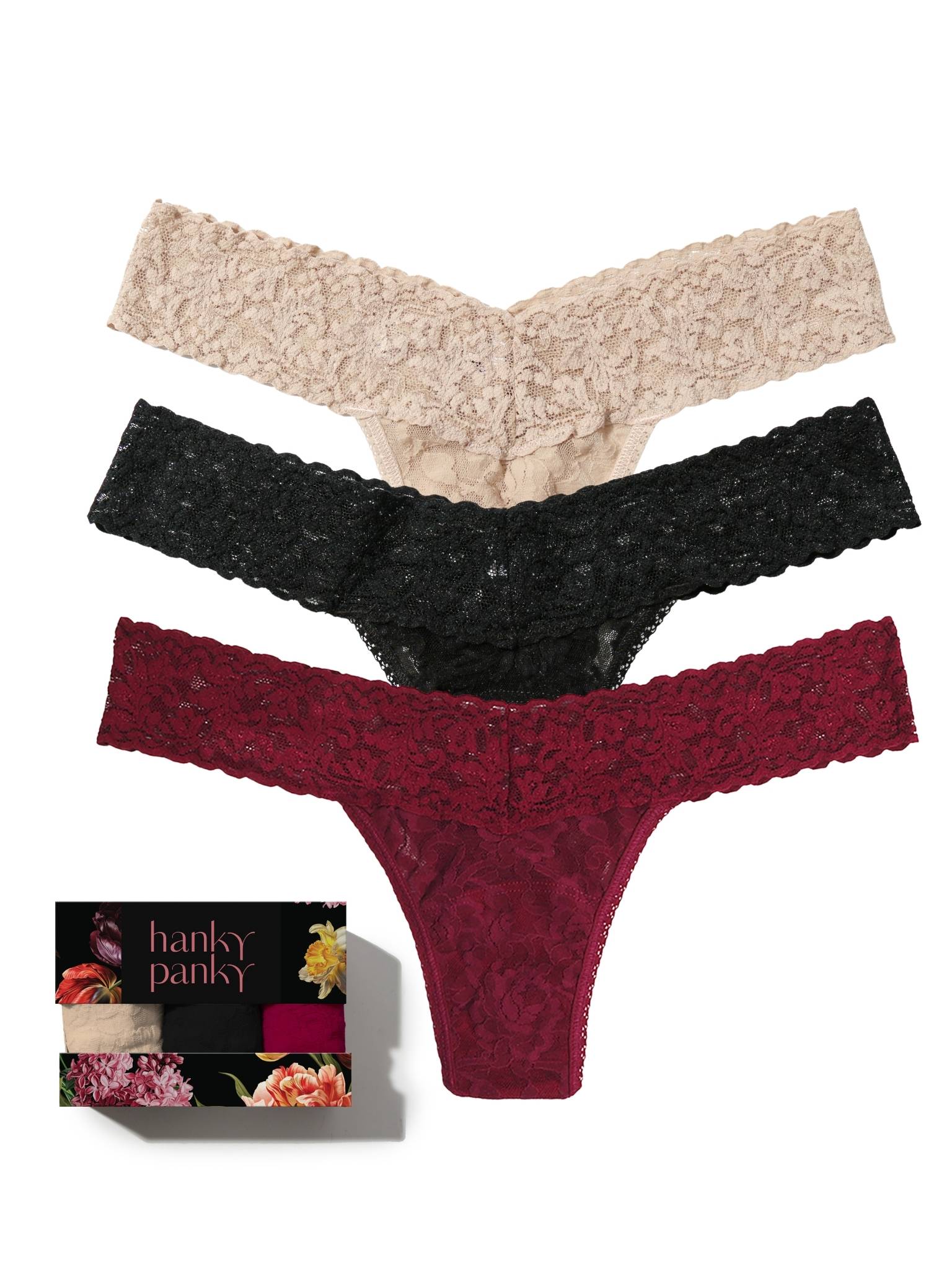 Bottle Service 3 Pack Signature Lace? Low Rise Thongs In Printed Box