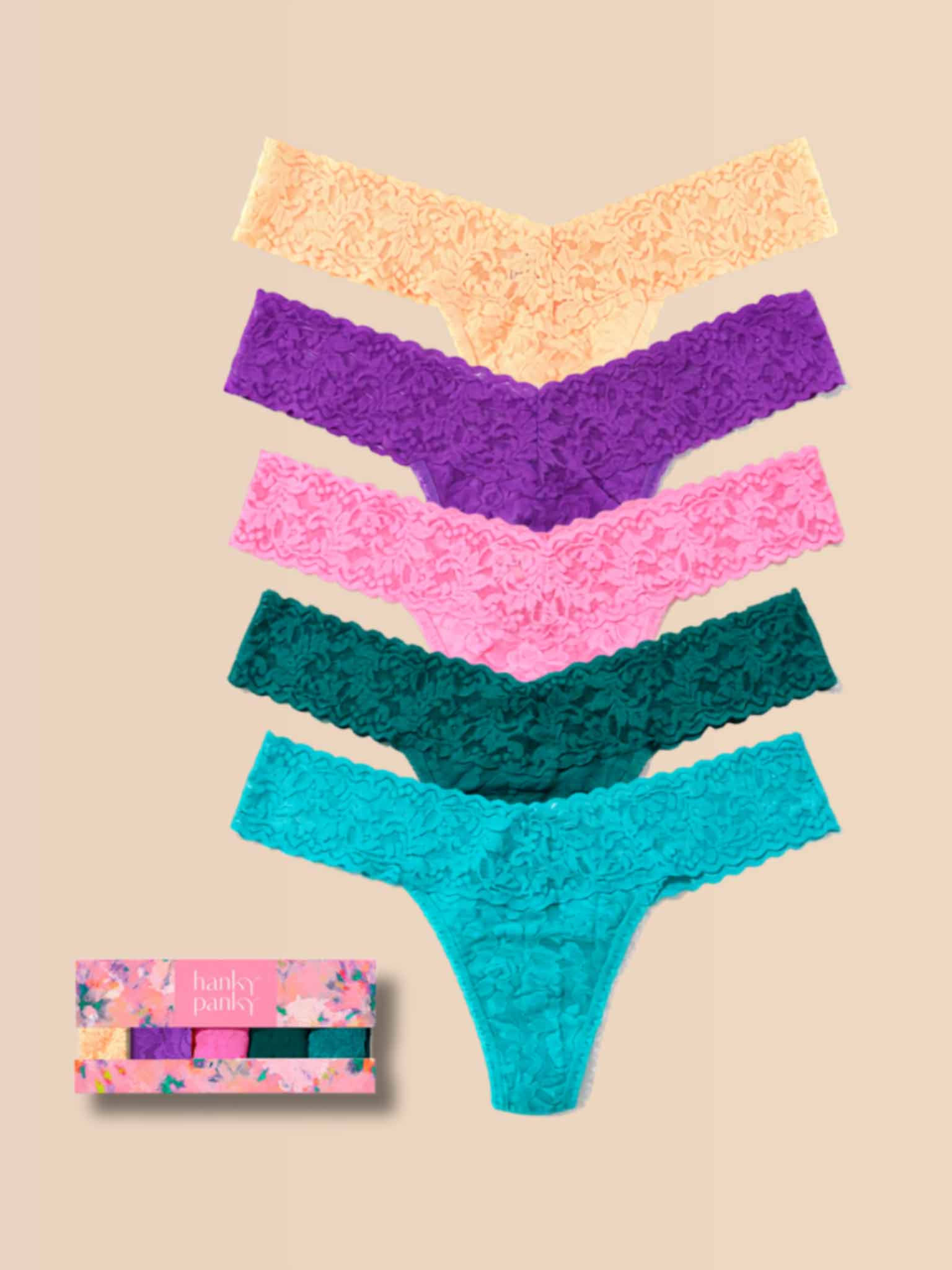 Garden Party 5 Pack Signature Lace? Low Rise Thongs In Printed Box