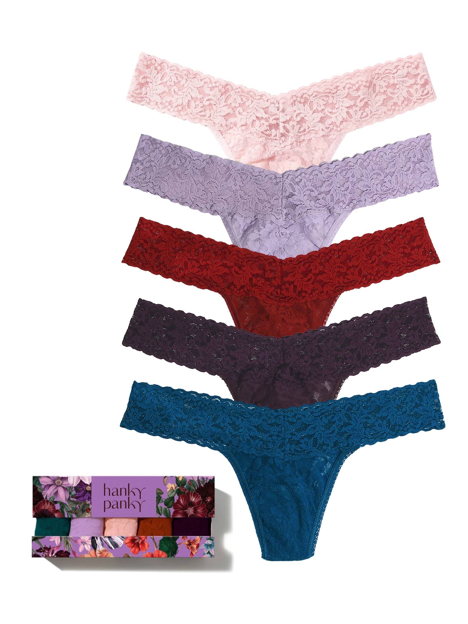 Secret Garden 5 Pack Signature Lace? Low Rise Thongs In Printed Box