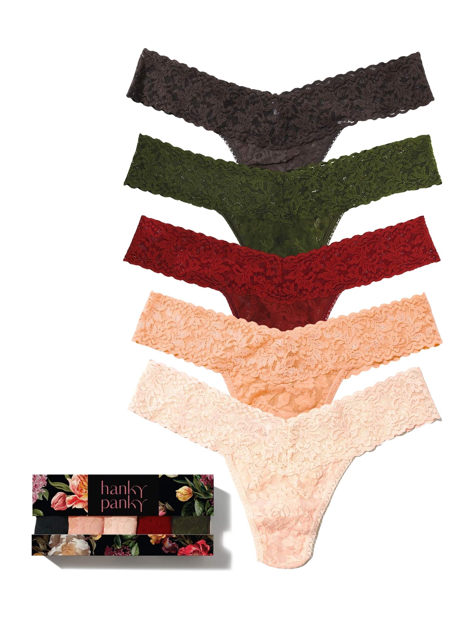 Golden Hour 5 Pack Signature Lace? Low Rise Thongs In Printed Box