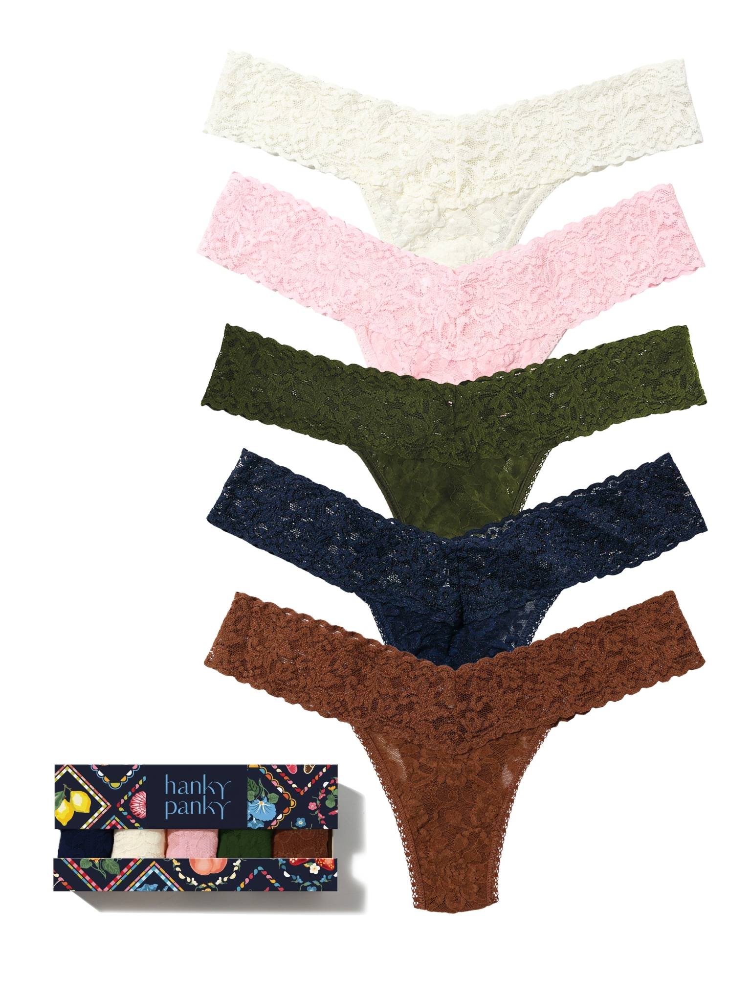 The Whole Drawer 5 Pack Signature Lace? Low Rise Thongs In Printed Box