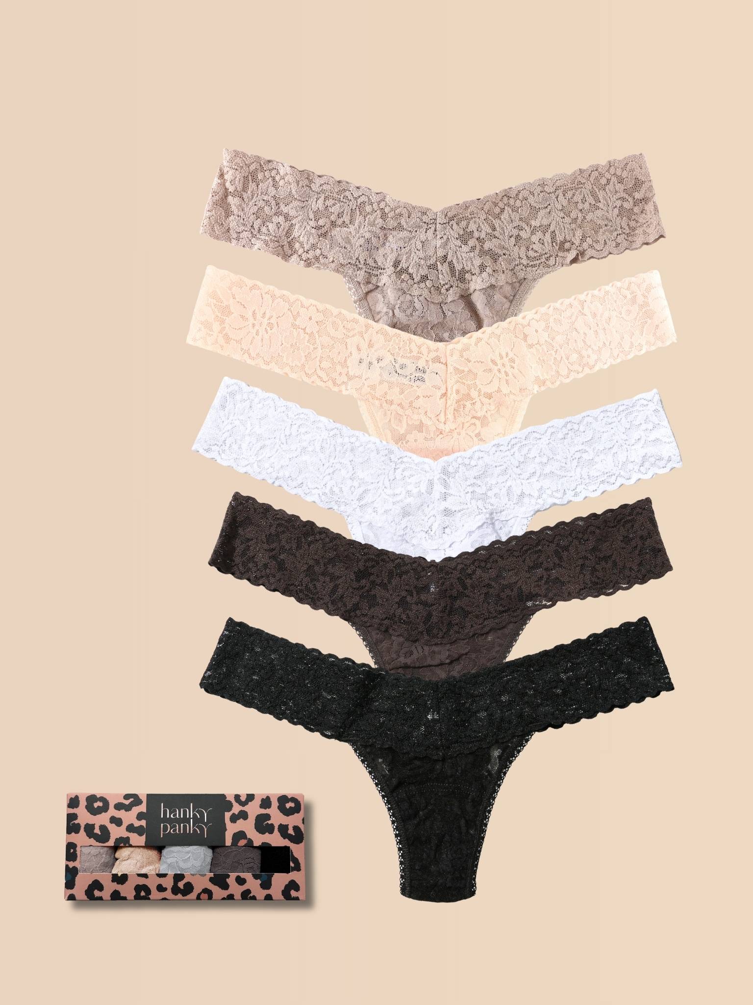 Spot On Essentials 5 Pack Signature Lace? Low Rise Thongs In Cheetah Box