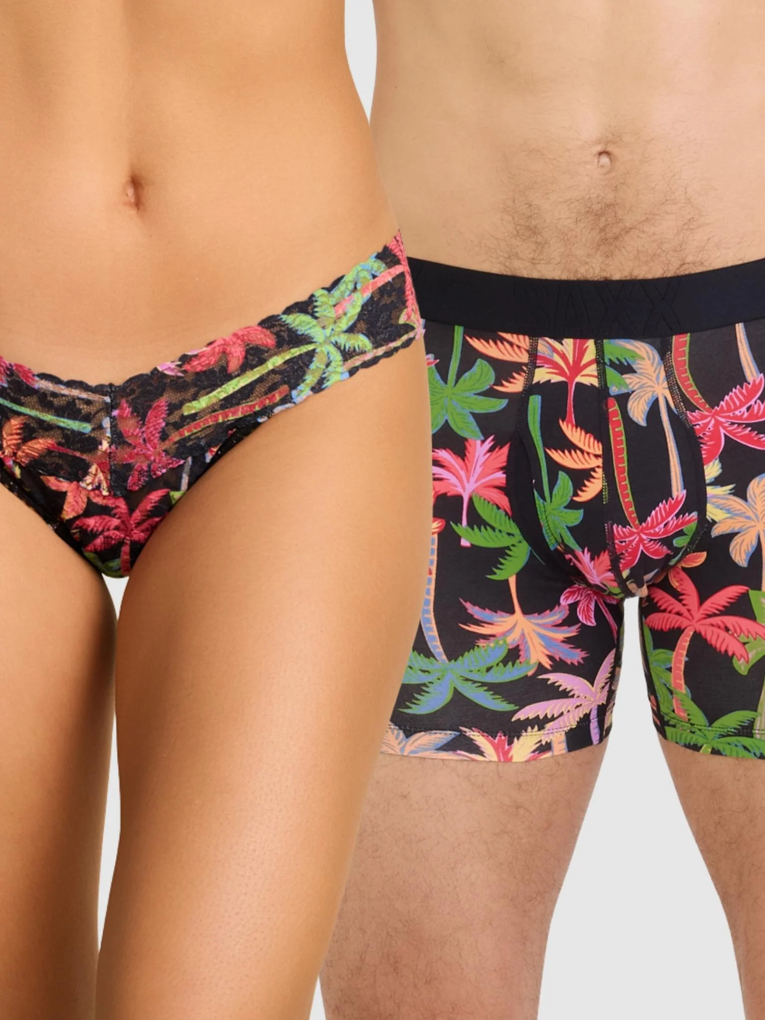 Signature Lace? Original Rise Printed Thong And SAXX Drop Temp Cooling Cotton Boxer Brief Mixed Palms-Black