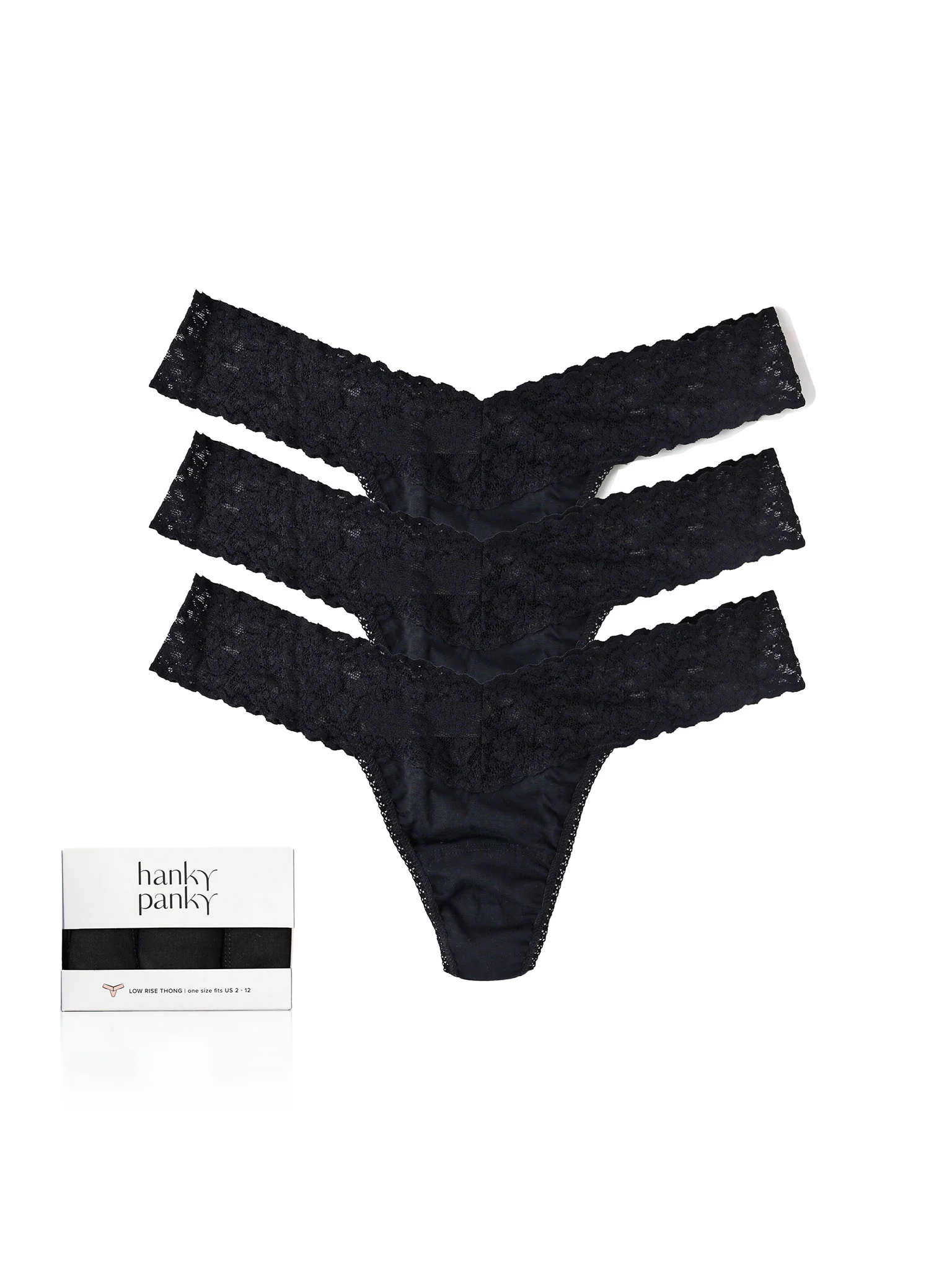 3 Pack Supima? Cotton Low Rise Thongs With Lace Black