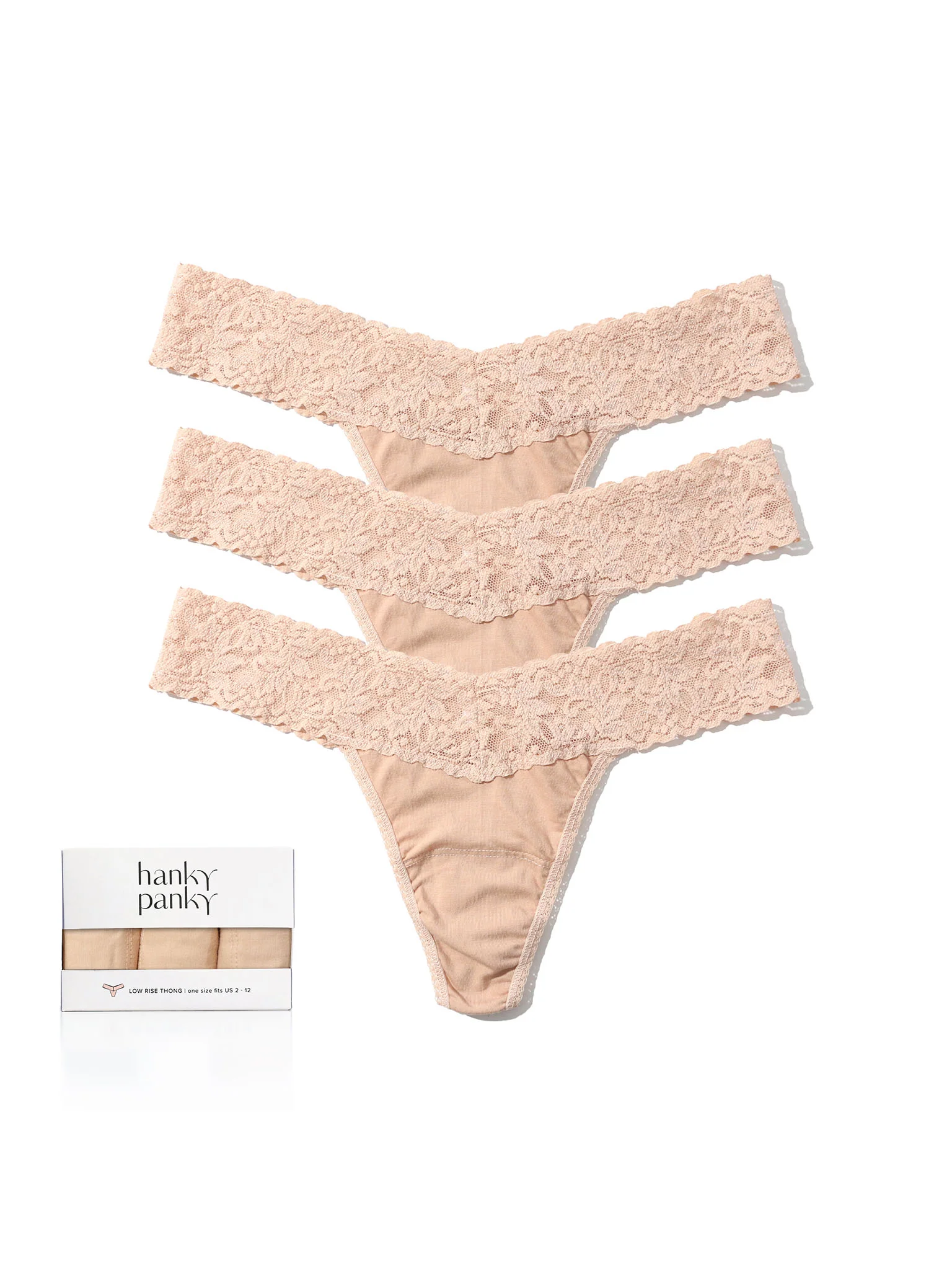 3 Pack Supima? Cotton Low Rise Thongs With Lace Chai