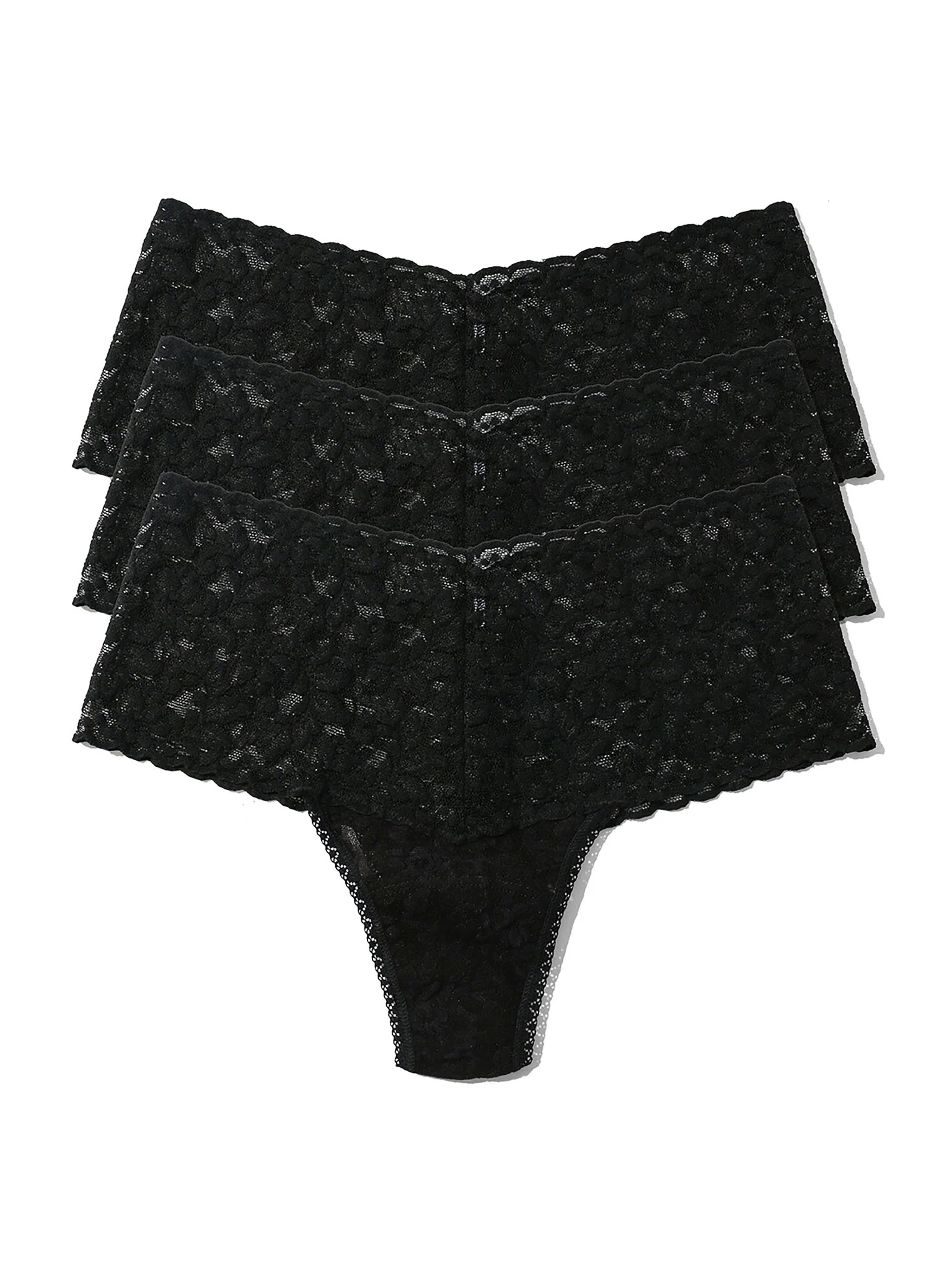 3 Pack Retro Lace Thong Black
