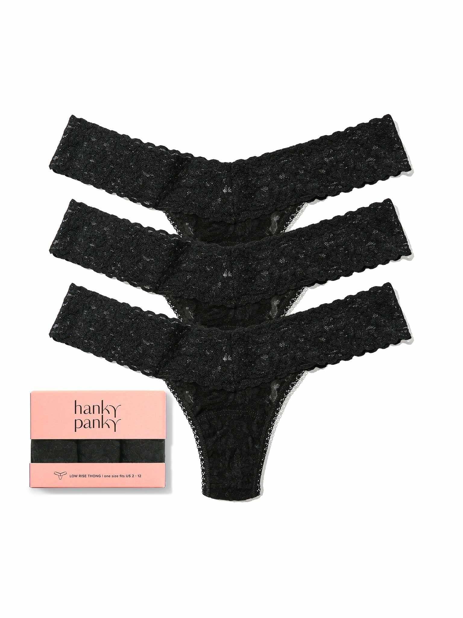 3 Pack Signature Lace? Low Rise Thongs Black