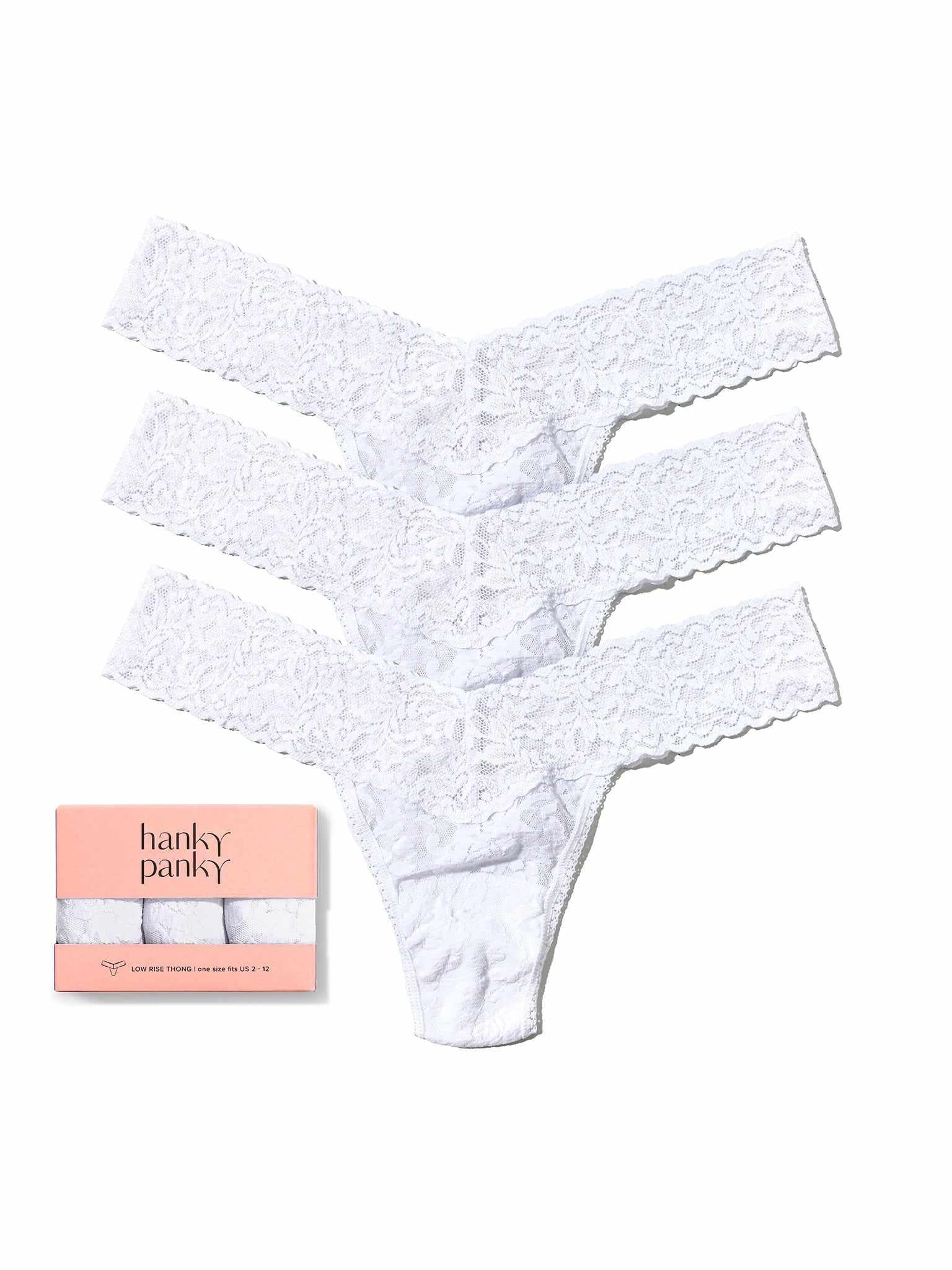 3 Pack Signature Lace? Low Rise Thongs White