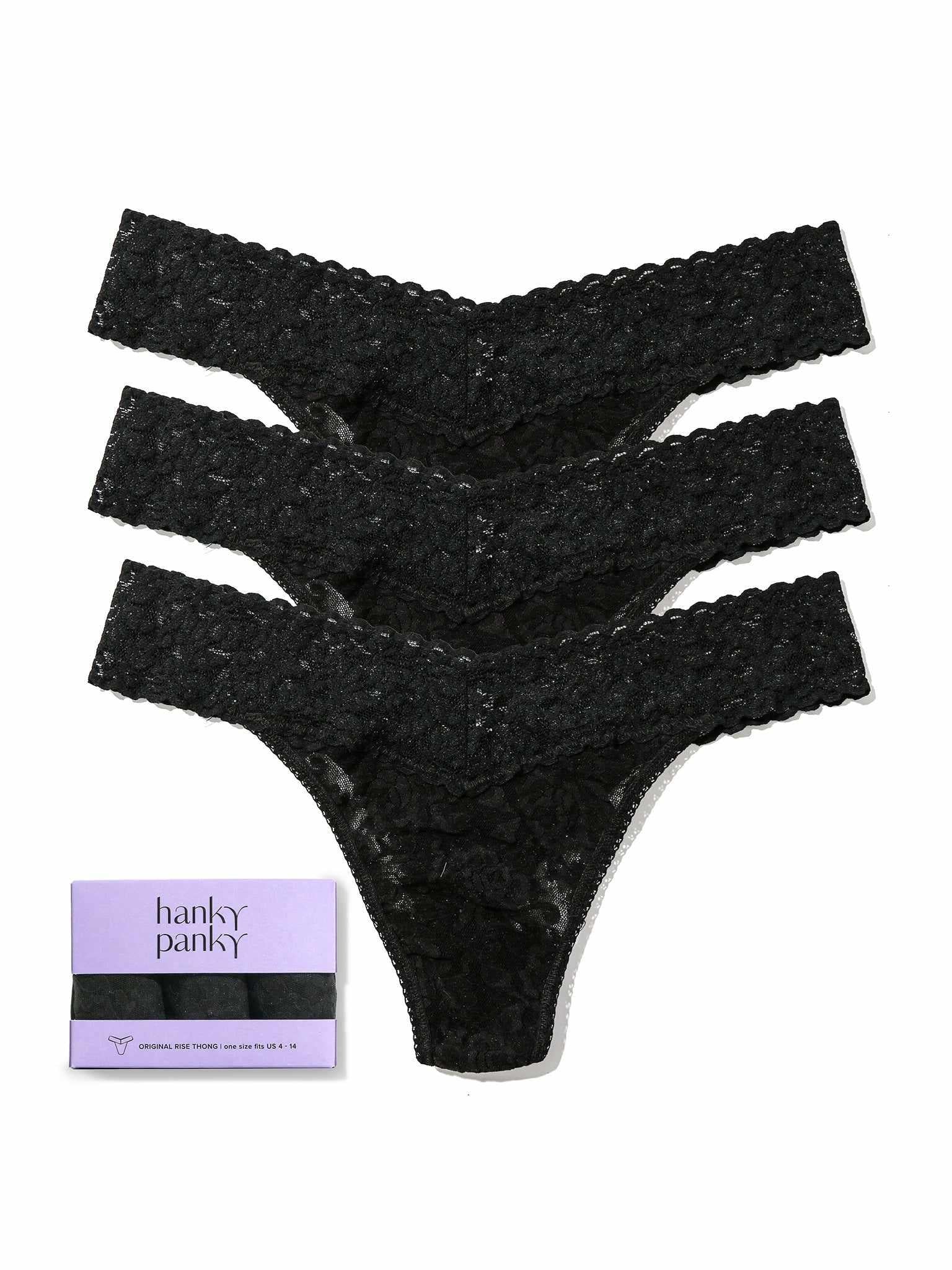 3 Pack Signature Lace? Original Rise Thongs Black