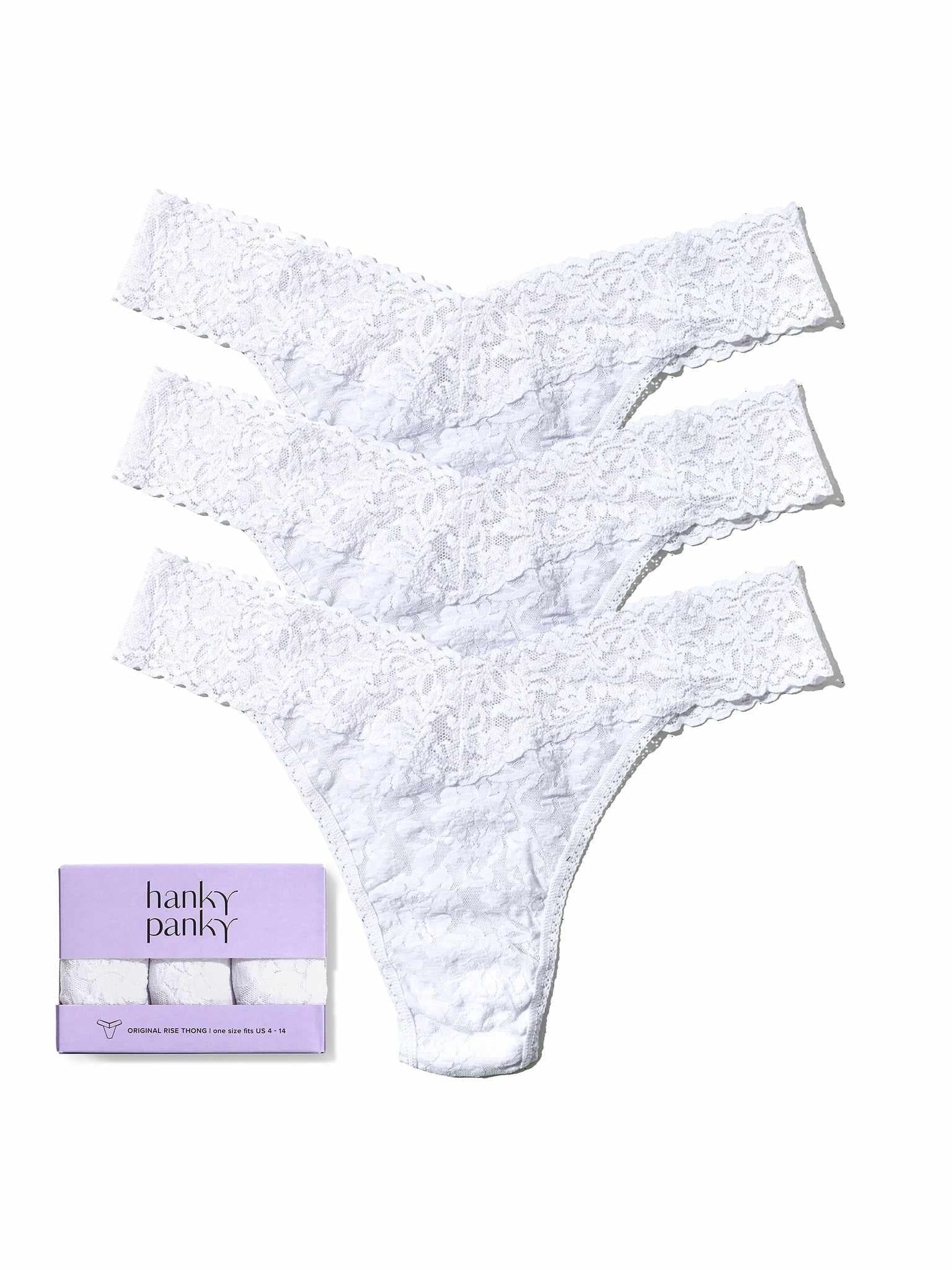 3 Pack Signature Lace? Original Rise Thongs White