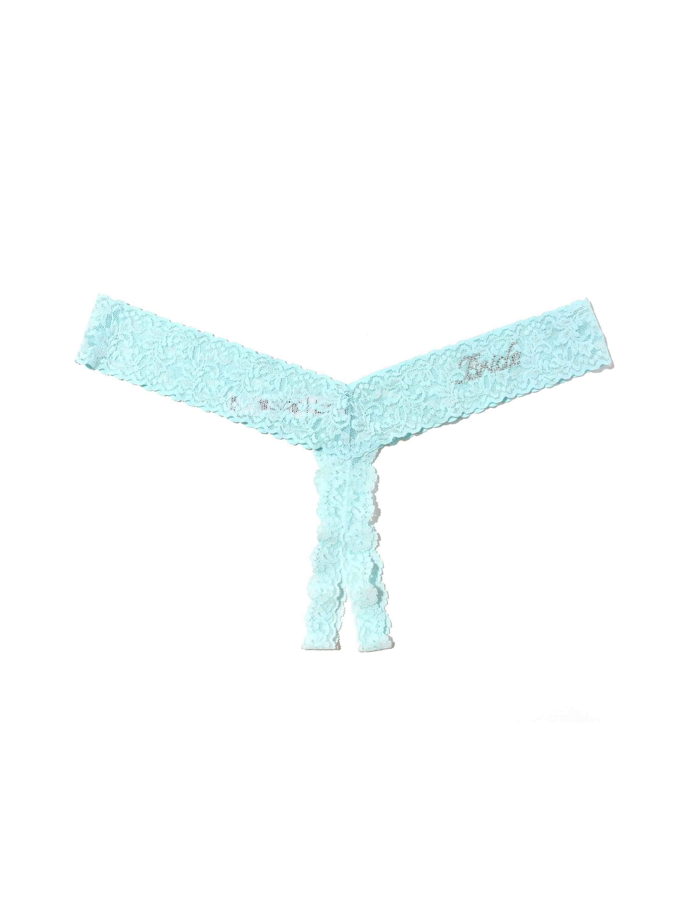 Plus Size Bride Crystal Crotchless Thong Celeste Blue Sale
