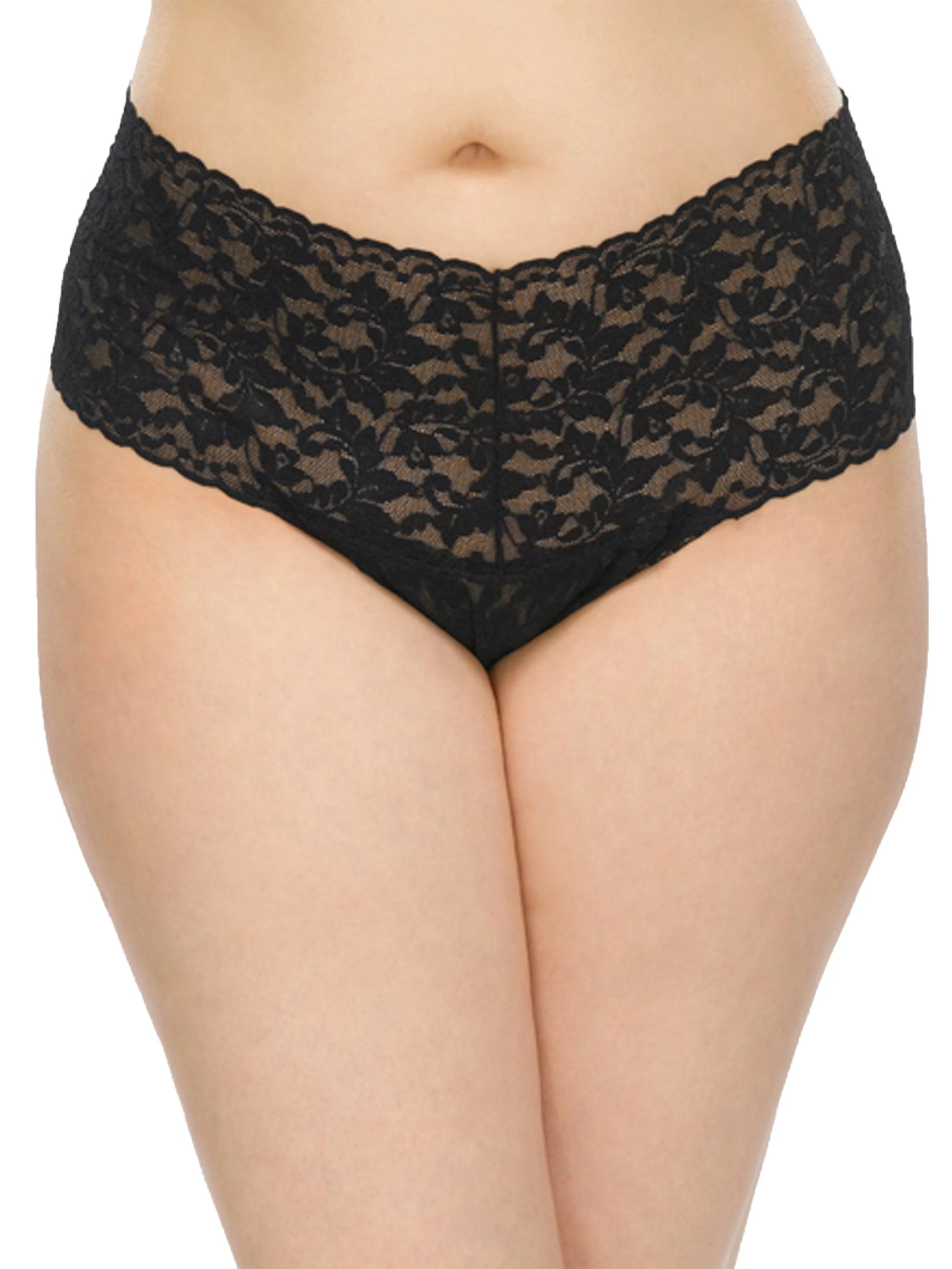 Plus Size Retro Lace Thong Black