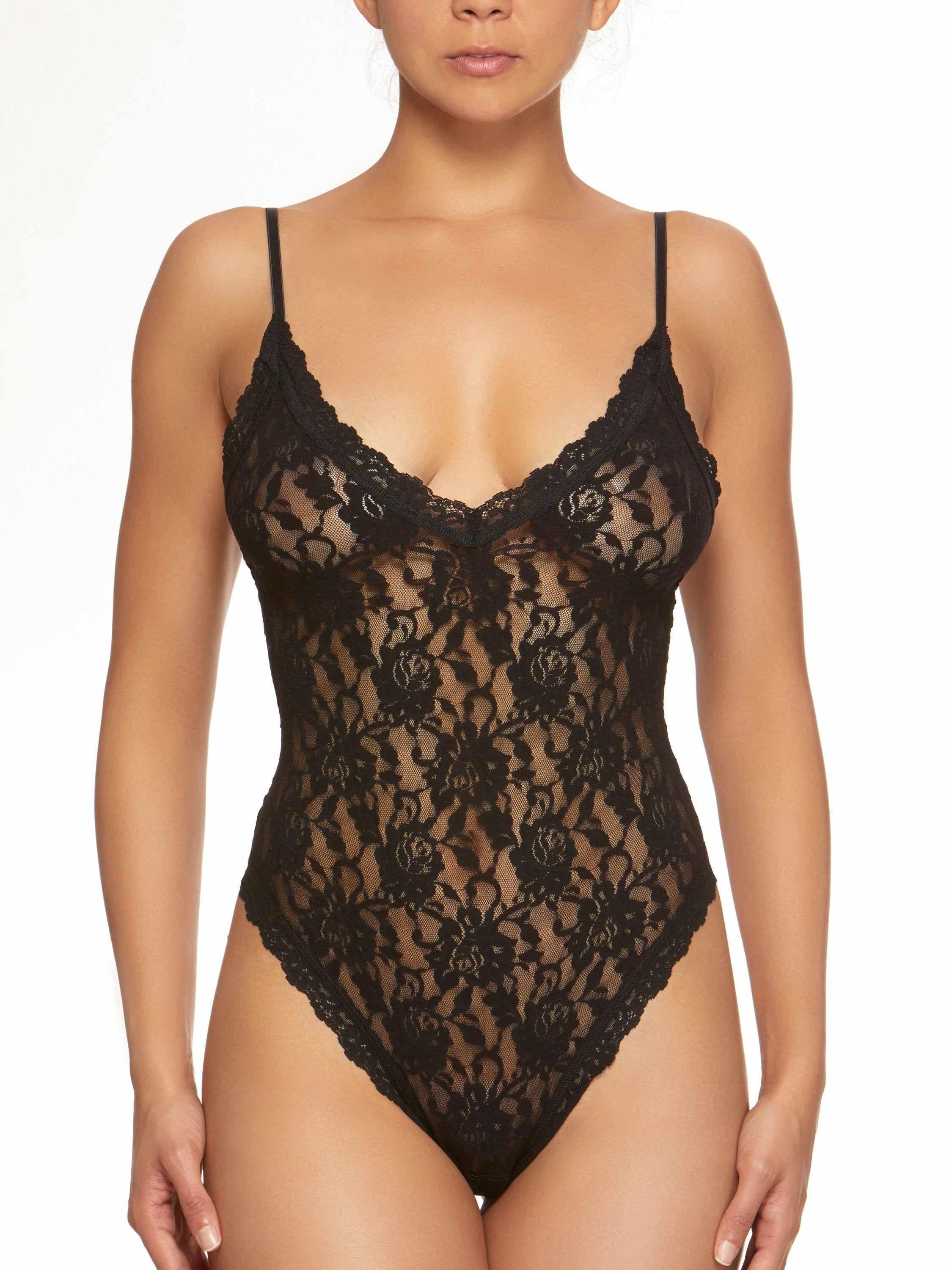 Signature Lace? Thong Back Bodysuit Black