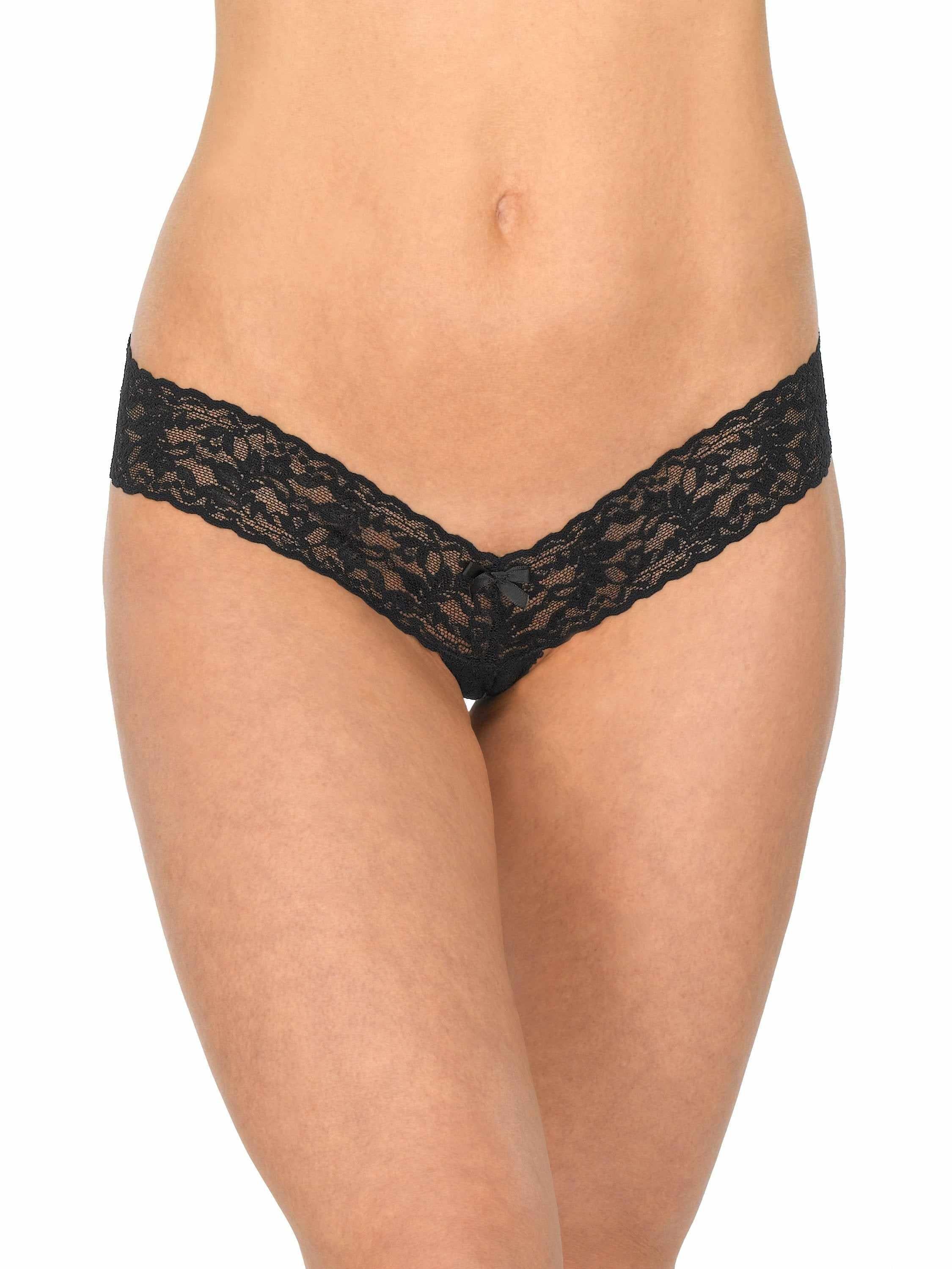 &oh? Signature Lace? Crotchless Thong Black
