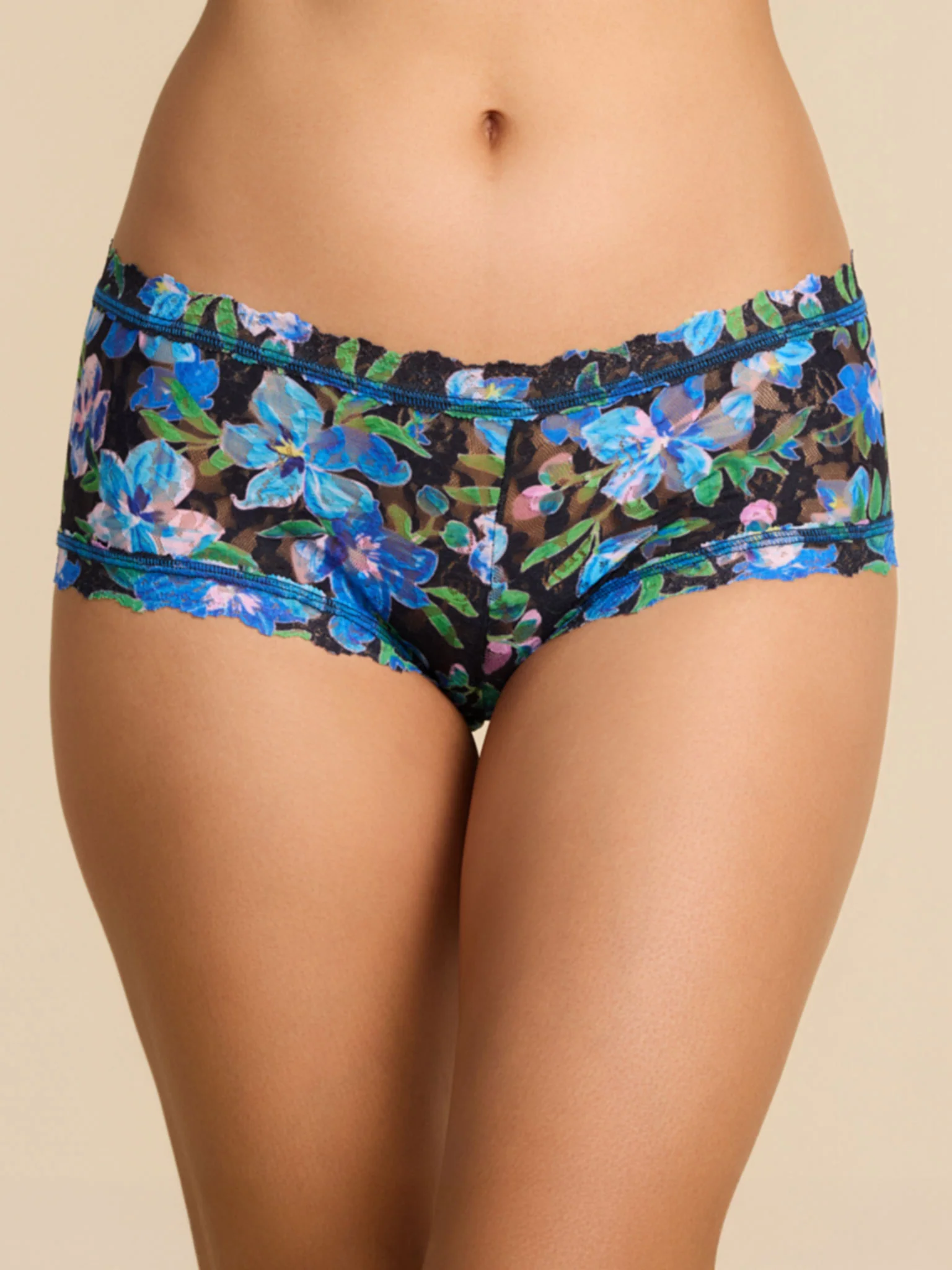 Printed Signature Lace? Boyshort Ocean Blooms Black